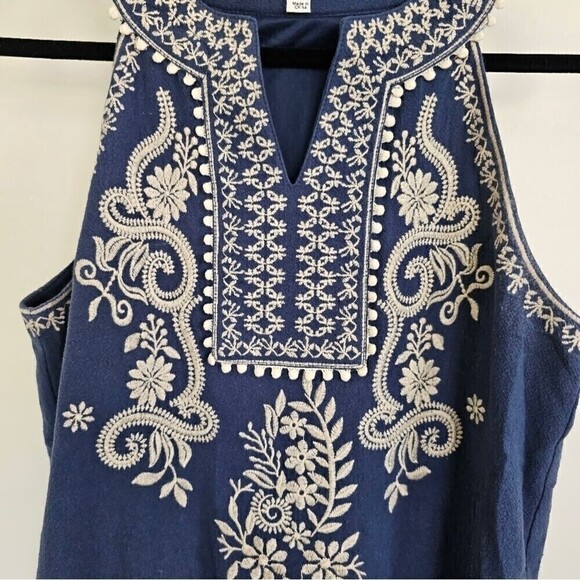 THML Blue Embroidered Blue Sleeveless Sheath Dress Size Small - Picture 3 of 11